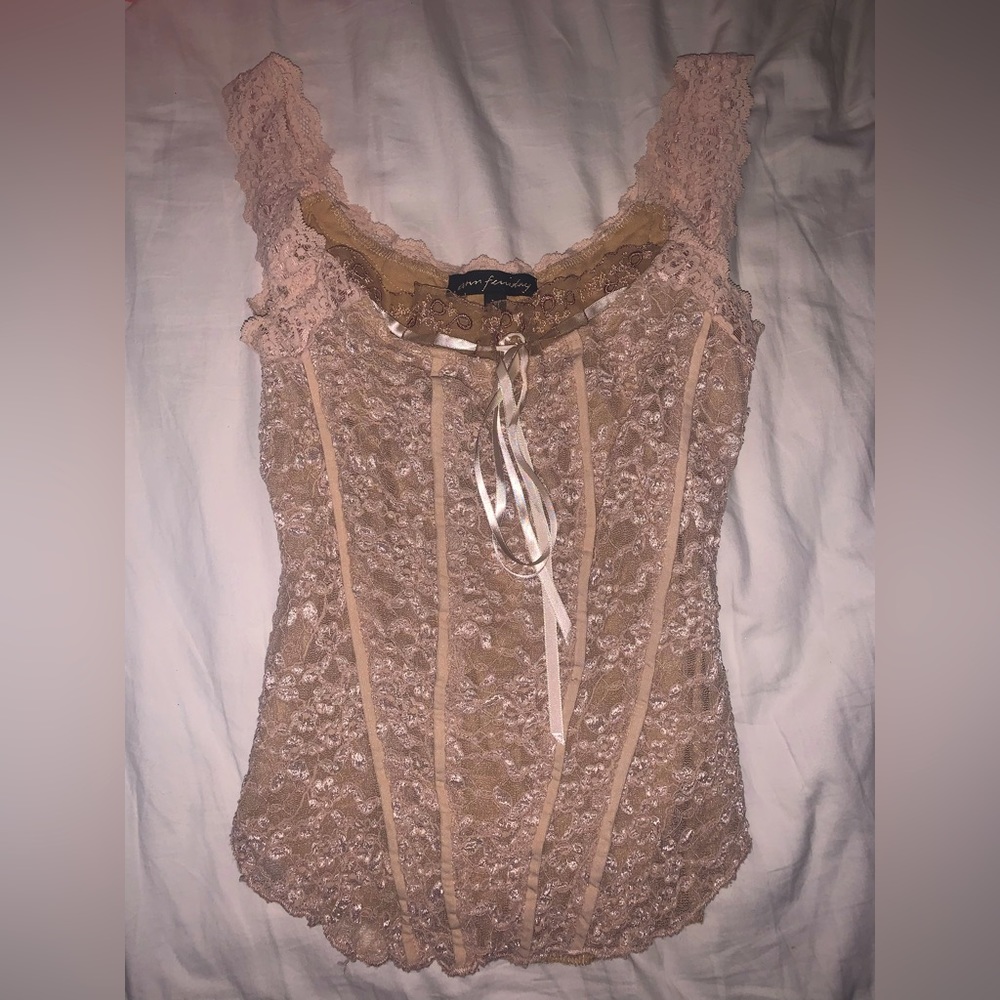 Vintage tan cream coquette corset tank top